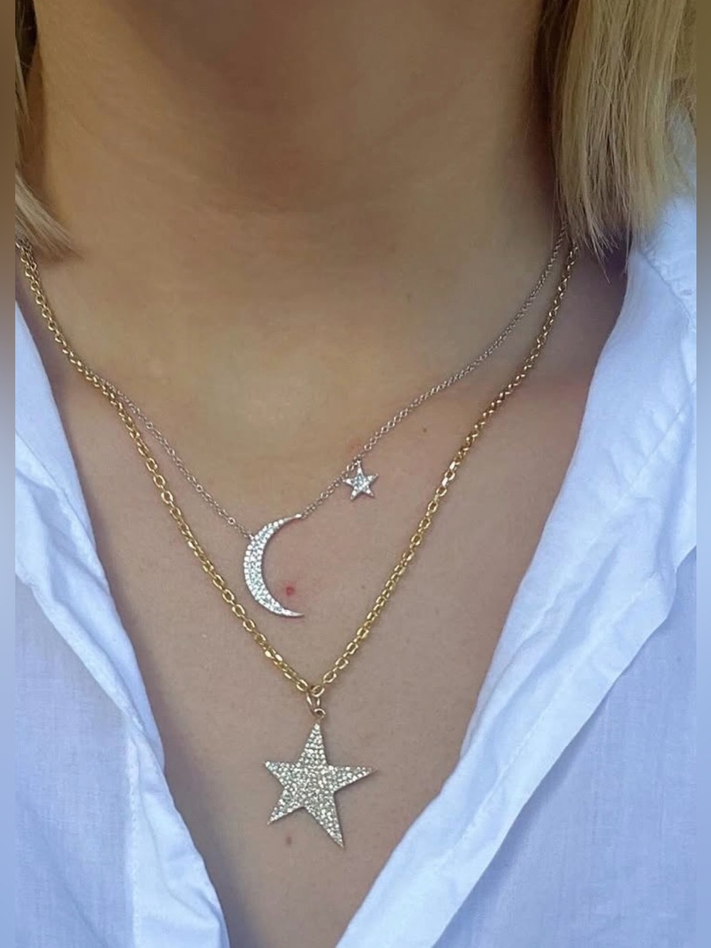 Solid 14k gold and natural pave diamond star charm